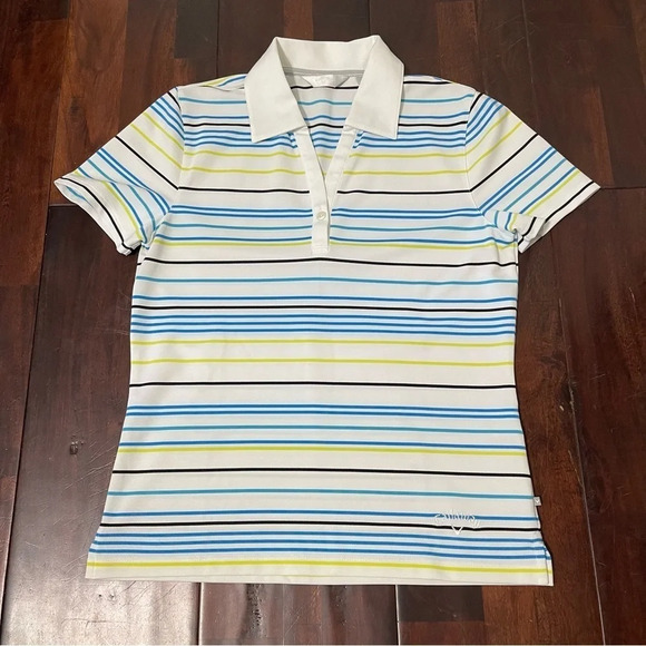 Callaway Short Sleeve Polo Shirt Women’s Medium Golf Pickleball Striped - Picture 1 of 8